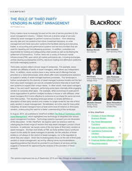 The Role of Third Party Vendors in Asset Management September 2016