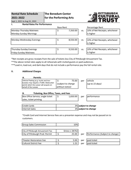 Rental Rate Schedule the Benedum Center 2021-2022 for the Performing Arts Sept 1, 2021 to Aug 31, 2022 I