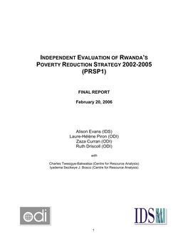 Independent Evaluation of Rwanda's Poverty Reduction Strategy