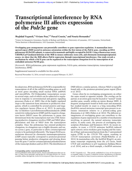 Transcriptional Interference by RNA Polymerase III Affects Expression of the Polr3e Gene