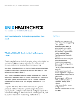 UNIX Health Check for Red Hat Enterprise Linux Data Sheet What