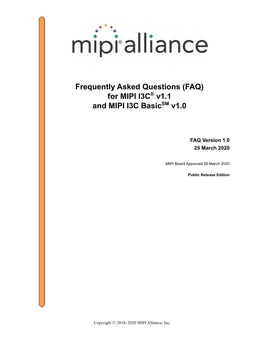 FAQ for MIPI I3C V1.1 and I3C Basic V1.0, FAQ V1.0 (Public Release Edition)