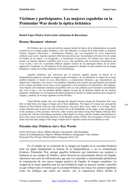 Víctimas Y Participantes. Las Mujeres Españolas En La Peninsular War Desde La Óptica Británica