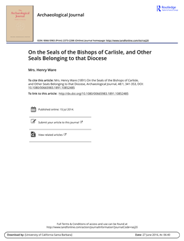 On the Seals of the Bishops of Carlisle, and Other Seals Belonging to That Diocese