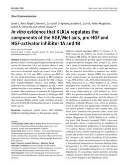 In Vitro Evidence That KLK14 Regulates the Components of the HGF/Met Axis, Pro-HGF and HGF-Activator Inhibitor 1A and 1B