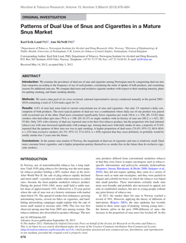 Patterns of Dual Use of Snus and Cigarettes in a Mature Snus Market