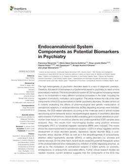 Endocannabinoid System Components As Potential Biomarkers in Psychiatry