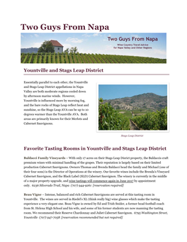 Wine Country Travel Advice for Yountville and Stags Leap District