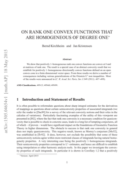 On Rank One Convex Functions That Are Homogeneous of Degree