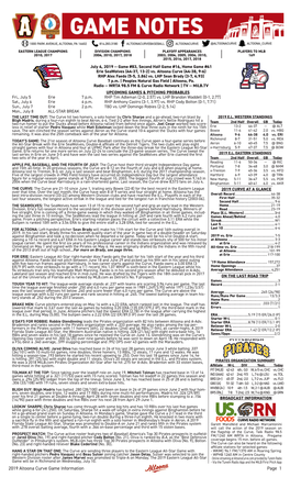 2019 Altoona Curve Game Information Page 1 TODAY’S STARTING PITCHER