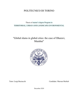 Global Slums in Global Cities: the Case of Dharavi, Mumbai"
