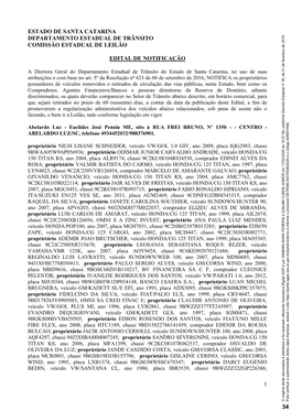 1 Estado De Santa Catarina Departamento Estadual De Trânsito Comissão Estadual De Leilão Edital De Notificação 34