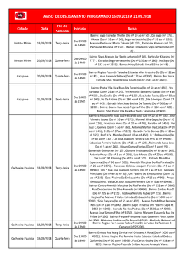 Aviso De Desligamento Programado 15.09.2018 a 21.09.2018