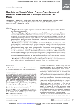 Nupr1-Aurora Kinase a Pathway Provides Protection Against Metabolic Stress-Mediated Autophagic-Associated Cell Death