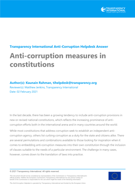 Anti-Corruption Measures in Constitutions