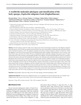 A Worldwide Molecular Phylogeny and Classification of the Leafy Spurges, Euphorbia Subgenus Esula (Euphorbiaceae)