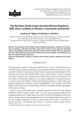 The Northern Shrike Lanius Borealis Sibiricus Bogdanov, 1881 (Aves: Laniidae) in Ukraine: a Taxonomic Assessment1