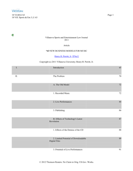 18 VLSELJ 63 Page 1 18 Vill. Sports & Ent. L.J. 63 © 2012 Thomson Reuters. No Claim to Orig. US Gov. Works. Villanova Sport