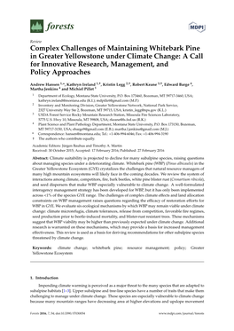 Complex Challenges of Maintaining Whitebark Pine in Greater Yellowstone Under Climate Change: a Call for Innovative Research, Management, and Policy Approaches