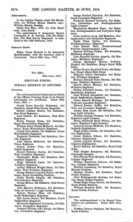 6174 the LONDON GAZETTE, 25 JUNE, 1915. AMENDMENTS, George Herbert Harrison, 3Rd Battalion, North Lancashire Regiment