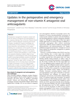 Updates in the Perioperative and Emergency Management of Non