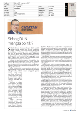 CATATAN Sidang DUN 'Mangsa Politik?