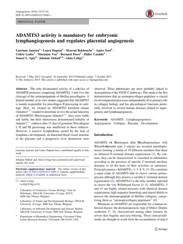 ADAMTS3 Activity Is Mandatory for Embryonic Lymphangiogenesis and Regulates Placental Angiogenesis