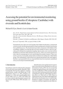 Assessing the Potential for Environmental Monitoring Using Ground Beetles (Coleoptera: Carabidae) with Riverside and Scottish Data