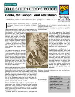 December 2013 the SHEPHERD’S VOICE Santa, the Gospel, and Christmas