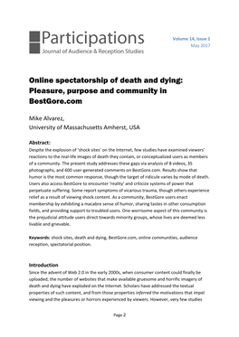 Online Spectatorship of Death and Dying: Pleasure, Purpose and Community in Bestgore.Com