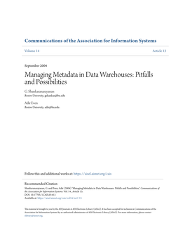 Managing Metadata in Data Warehouses: Pitfalls and Possibilities G