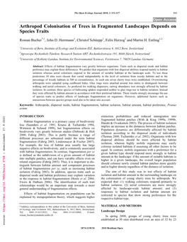 Arthropod Colonisation of Trees in Fragmented Landscapes