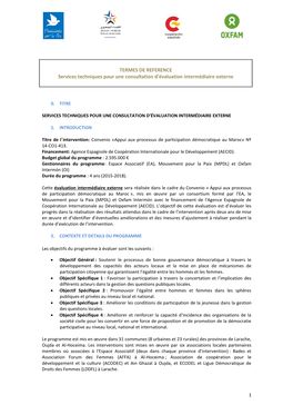 TERMES DE REFERENCE Services Techniques Pour Une Consultation D’Évaluation Intermédiaire Externe