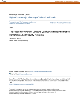 The Fossil Insectivora of Lemoyne Quarry (Ash Hollow Formation, Hemphillian), Keith County, Nebraska
