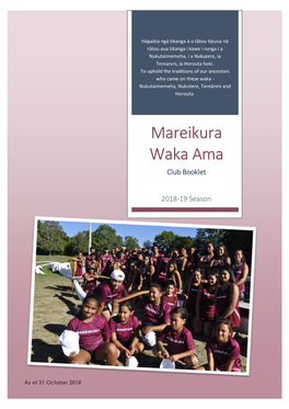 Mareikura Waka Ama Club Booklet 2018-19 Season.Pdf
