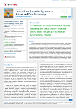 Assessment of Socio-Economic Factors Affecting the Utilization of Manual Screw Press for Gari Production in Kwara State, Nigeria