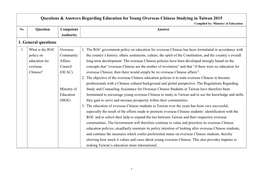 Regarding Education for Young Overseas Chinese Studying in Taiwan 2015 Compiled By: Ministry of Education No