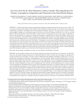 Ice Cores from the St. Elias Mountains, Yukon, Canada: Their Significance for Climate, Atmospheric Composition and Volcanism in the North Pacific Region