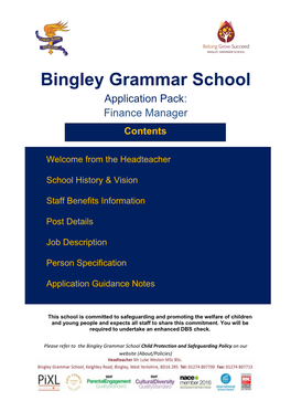 Bingley Grammar School Application Pack: Finance Manager