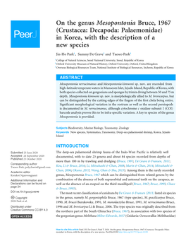 On the Genus Mesopontonia Bruce, 1967 (Crustacea: Decapoda: Palaemonidae) in Korea, with the Description of a New Species