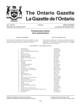 Ontario Gazette Volume 144 Issue 43, La Gazette De L'ontario Volume 144