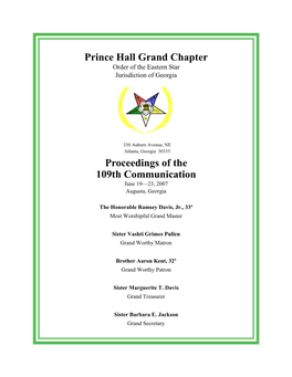 Proceedings of the 109Th Communication Prince Hall Grand