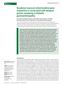 Duodenal Mucosal Mitochondrial Gene Expression Is Associated with Delayed Gastric Emptying in Diabetic Gastroenteropathy