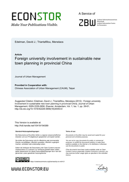 Foreign University Involvement in Sustainable New Town Planning in Provincial China