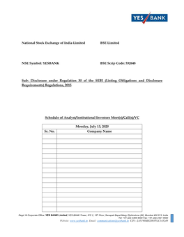 YBL/CS/2020-21/47 July 14, 2020 National Stock Exchange of India Limited Exchange Plaza, Plot No. C/1, G Block, Bandra