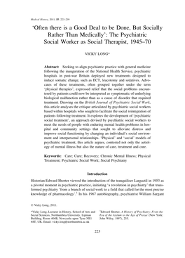 The Psychiatric Social Worker As Social Therapist, 1945–70