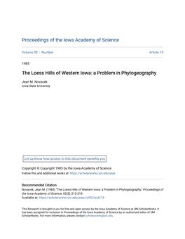 The Loess Hills of Western Iowa: a Problem in Phytogeography