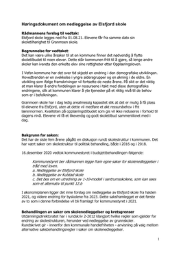 Høringsdokument Om Nedleggelse Av Elsfjord Skole