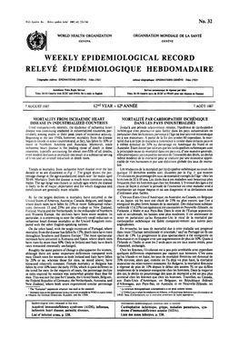 Weekly Epidemiological Record Relevé Épidémiologique Hebdomadaire