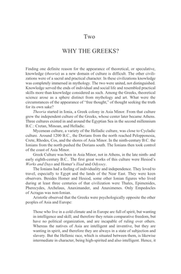 Two WHY the GREEKS?